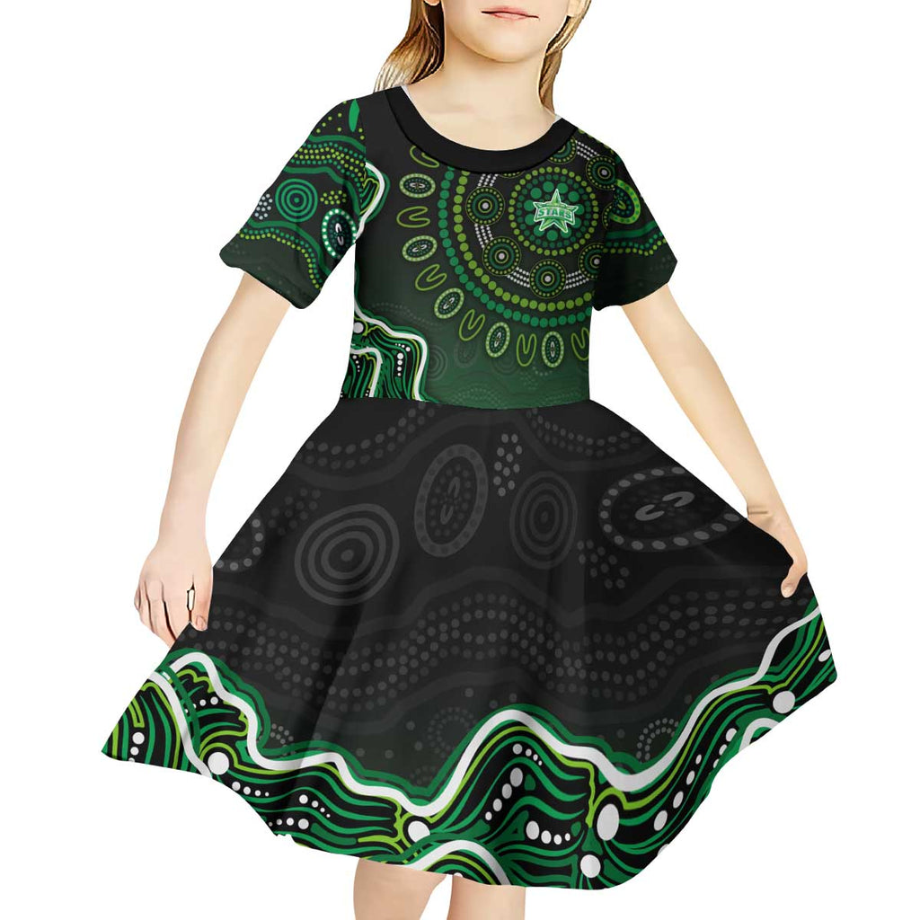 Melbourne Stars Cricket Mascot Kid Short Sleeve Dress Aboriginal Dot Art Green And Black Tribal Pattern