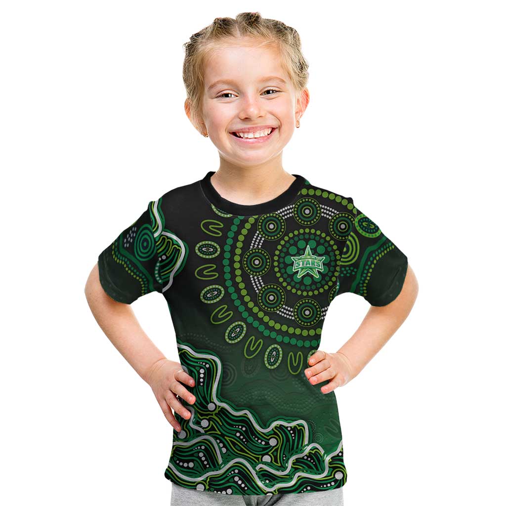 Melbourne Stars Cricket Mascot Kid T Shirt Aboriginal Dot Art Green And Black Tribal Pattern