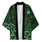 Melbourne Stars Cricket Mascot Kimono Aboriginal Dot Art Green And Black Tribal Pattern
