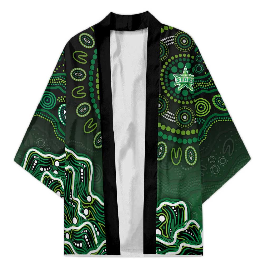 Melbourne Stars Cricket Mascot Kimono Aboriginal Dot Art Green And Black Tribal Pattern