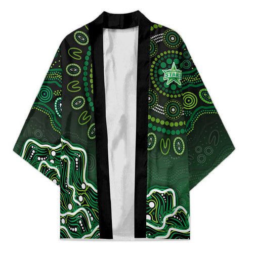Melbourne Stars Cricket Mascot Kimono Aboriginal Dot Art Green And Black Tribal Pattern