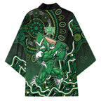 Melbourne Stars Cricket Mascot Kimono Aboriginal Dot Art Green And Black Tribal Pattern