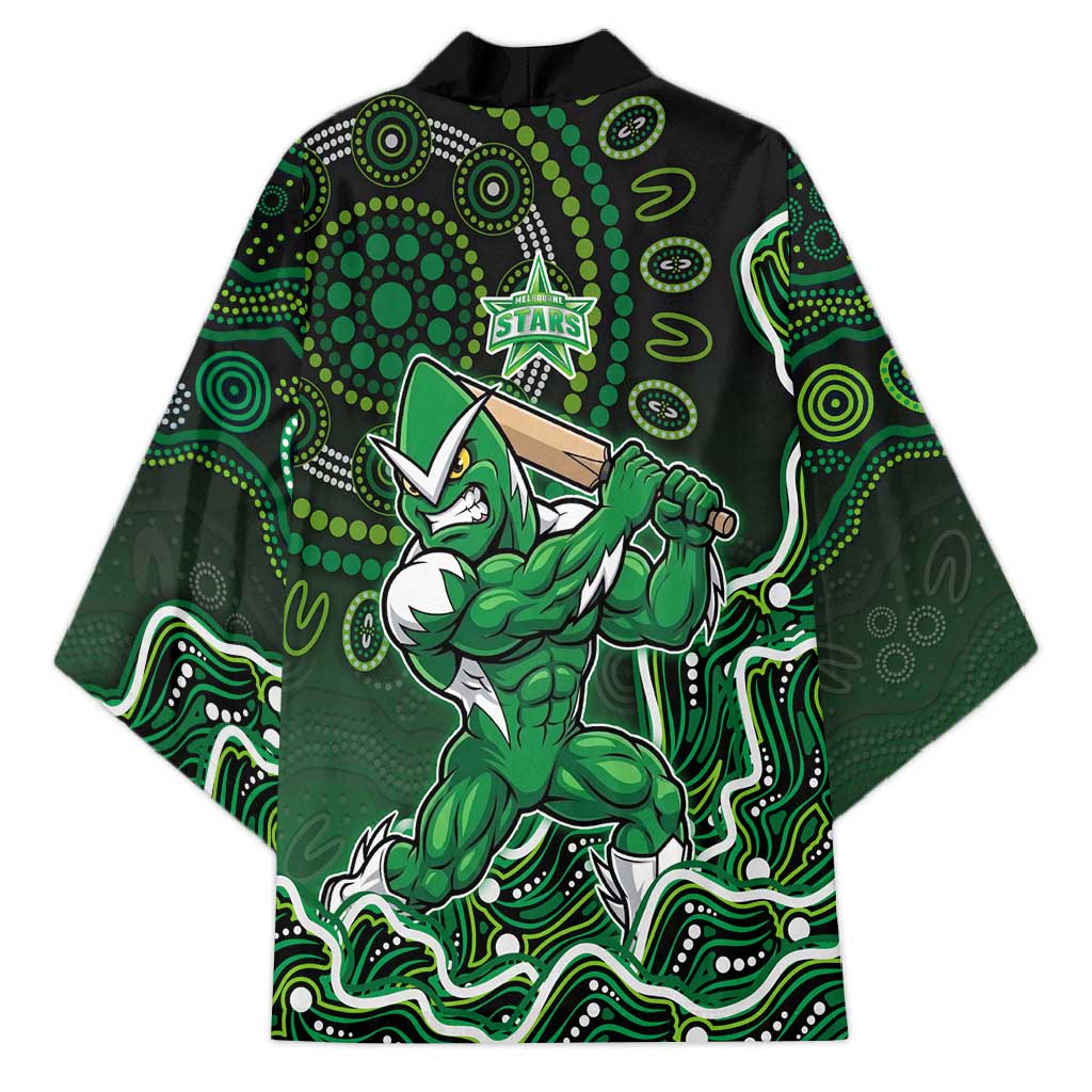 Melbourne Stars Cricket Mascot Kimono Aboriginal Dot Art Green And Black Tribal Pattern