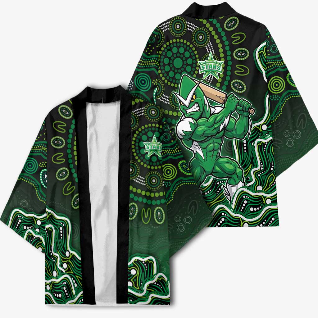 Melbourne Stars Cricket Mascot Kimono Aboriginal Dot Art Green And Black Tribal Pattern