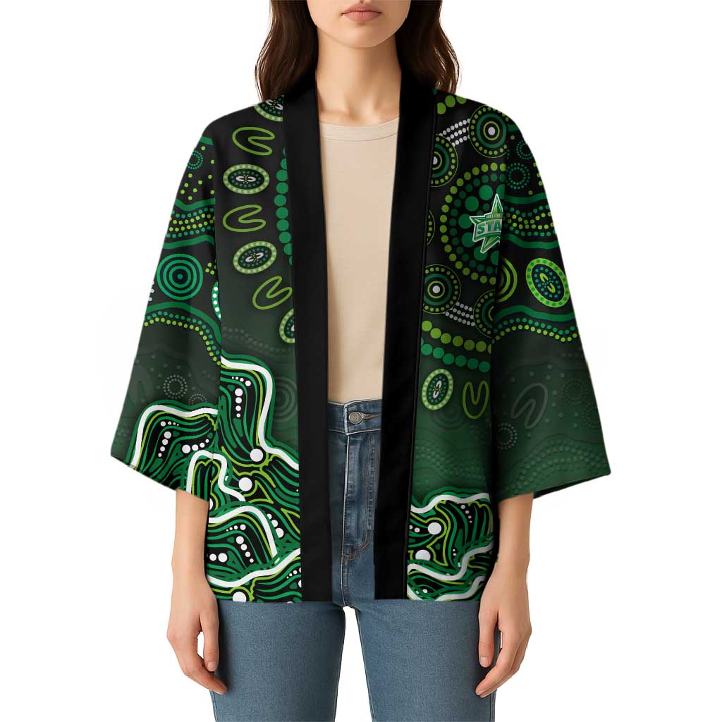 Melbourne Stars Cricket Mascot Kimono Aboriginal Dot Art Green And Black Tribal Pattern