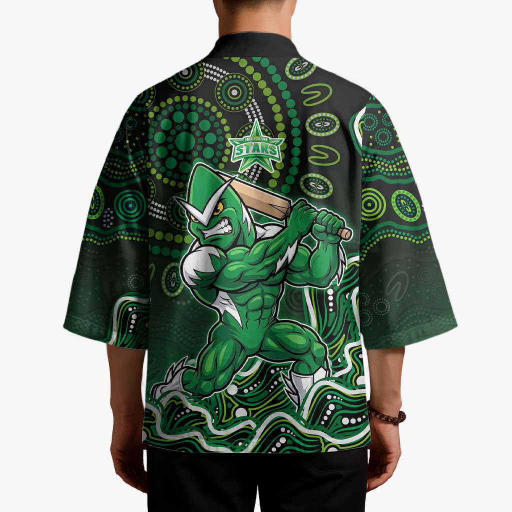 Melbourne Stars Cricket Mascot Kimono Aboriginal Dot Art Green And Black Tribal Pattern