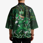 Melbourne Stars Cricket Mascot Kimono Aboriginal Dot Art Green And Black Tribal Pattern