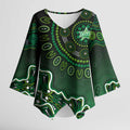 Melbourne Stars Cricket Mascot Kimono Sleeve Blouse Aboriginal Dot Art Green And Black Tribal Pattern