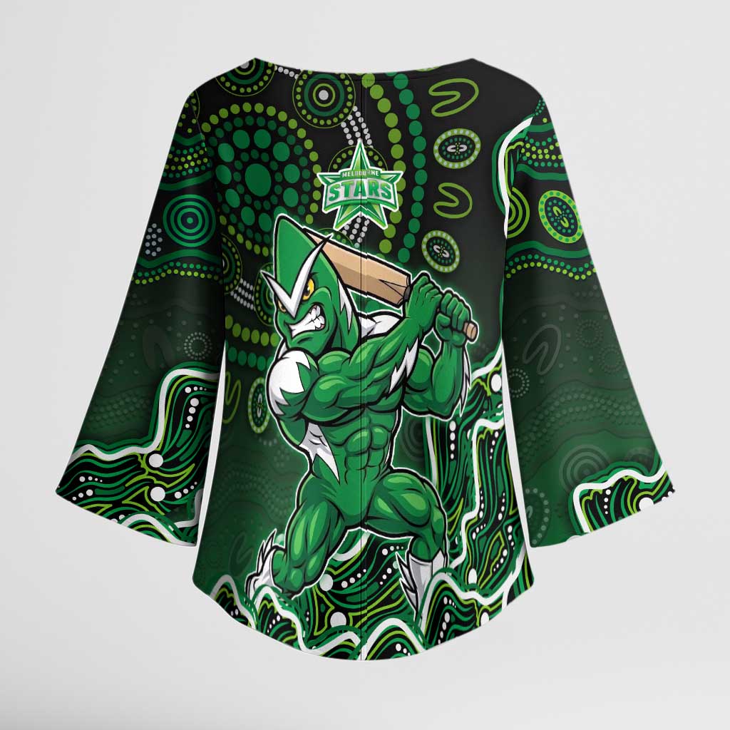 Melbourne Stars Cricket Mascot Kimono Sleeve Blouse Aboriginal Dot Art Green And Black Tribal Pattern