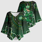 Melbourne Stars Cricket Mascot Kimono Sleeve Blouse Aboriginal Dot Art Green And Black Tribal Pattern