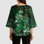 Melbourne Stars Cricket Mascot Kimono Sleeve Blouse Aboriginal Dot Art Green And Black Tribal Pattern