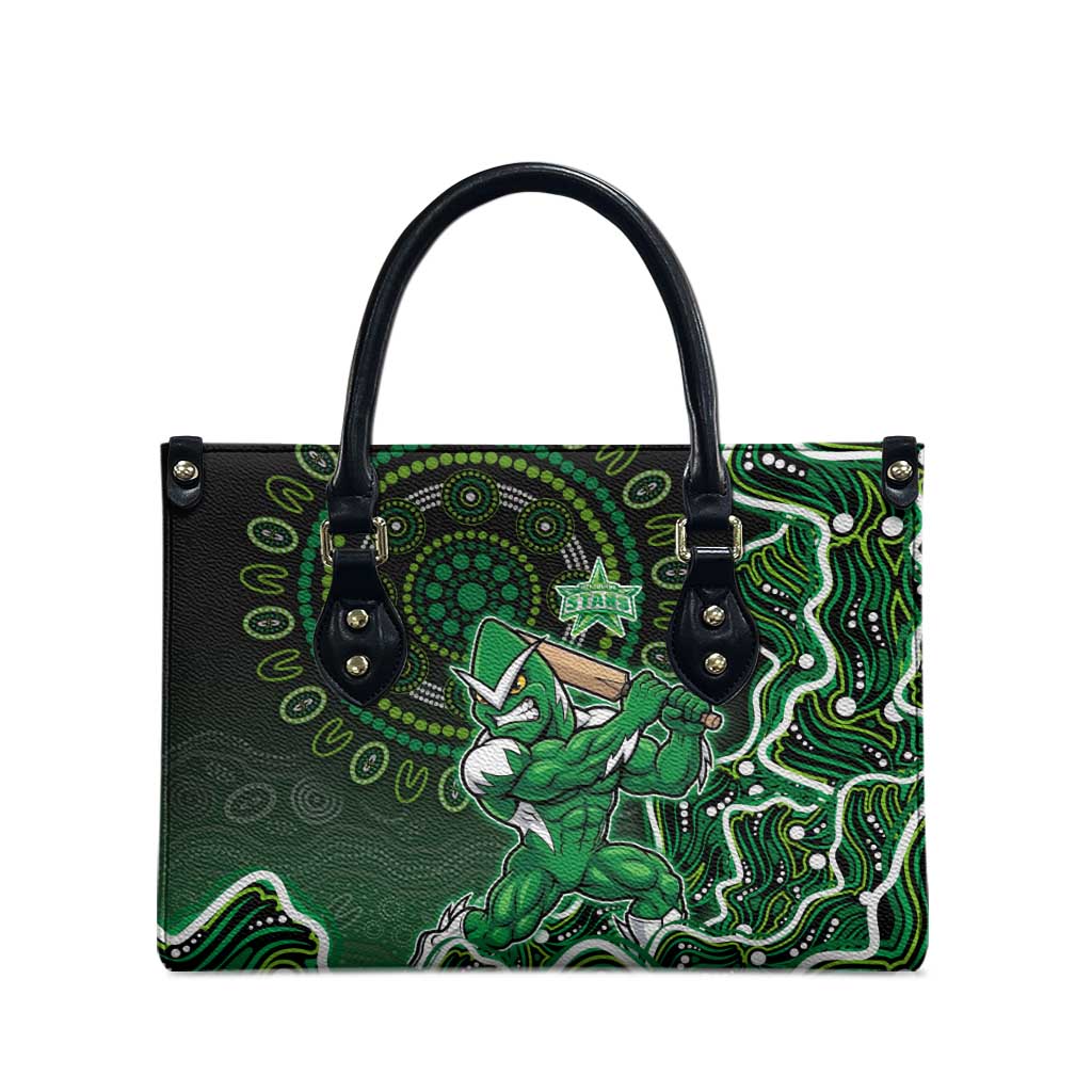 Melbourne Stars Cricket Mascot Leather Bag Aboriginal Dot Art Green And Black Tribal Pattern