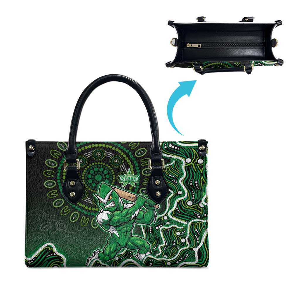 Melbourne Stars Cricket Mascot Leather Bag Aboriginal Dot Art Green And Black Tribal Pattern
