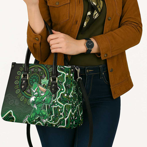 Melbourne Stars Cricket Mascot Leather Bag Aboriginal Dot Art Green And Black Tribal Pattern