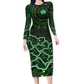 Melbourne Stars Cricket Mascot Long Sleeve Bodycon Dress Aboriginal Dot Art Green And Black Tribal Pattern