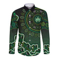 Melbourne Stars Cricket Mascot Long Sleeve Button Shirt Aboriginal Dot Art Green And Black Tribal Pattern