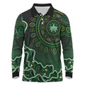 Melbourne Stars Cricket Mascot Long Sleeve Polo Shirt Aboriginal Dot Art Green And Black Tribal Pattern