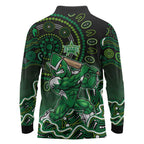 Melbourne Stars Cricket Mascot Long Sleeve Polo Shirt Aboriginal Dot Art Green And Black Tribal Pattern