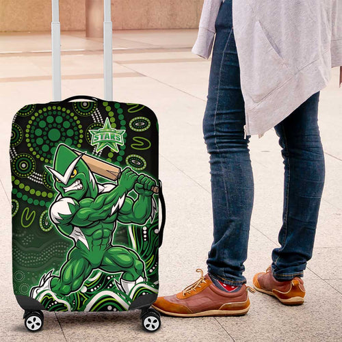 Melbourne Stars Cricket Mascot Luggage Cover Aboriginal Dot Art Green And Black Tribal Pattern