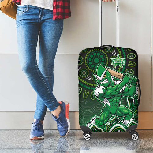 Melbourne Stars Cricket Mascot Luggage Cover Aboriginal Dot Art Green And Black Tribal Pattern