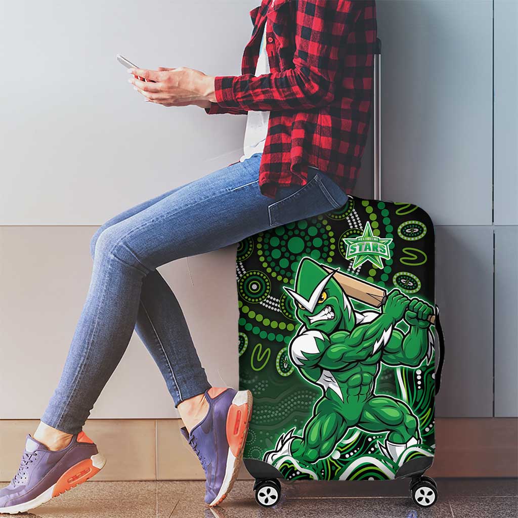 Melbourne Stars Cricket Mascot Luggage Cover Aboriginal Dot Art Green And Black Tribal Pattern