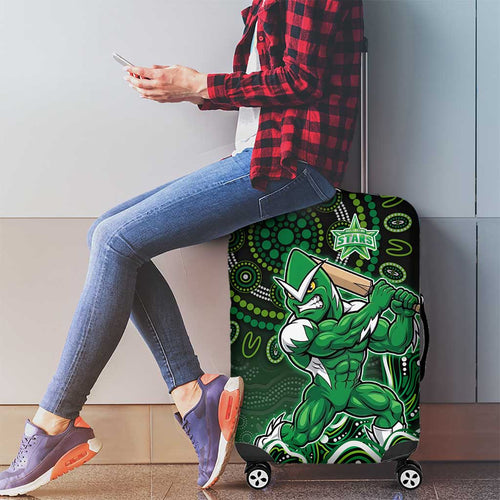 Melbourne Stars Cricket Mascot Luggage Cover Aboriginal Dot Art Green And Black Tribal Pattern