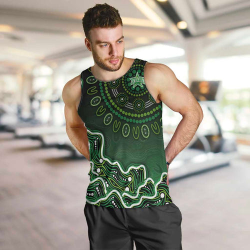 Melbourne Stars Cricket Mascot Men Tank Top Aboriginal Dot Art Green And Black Tribal Pattern