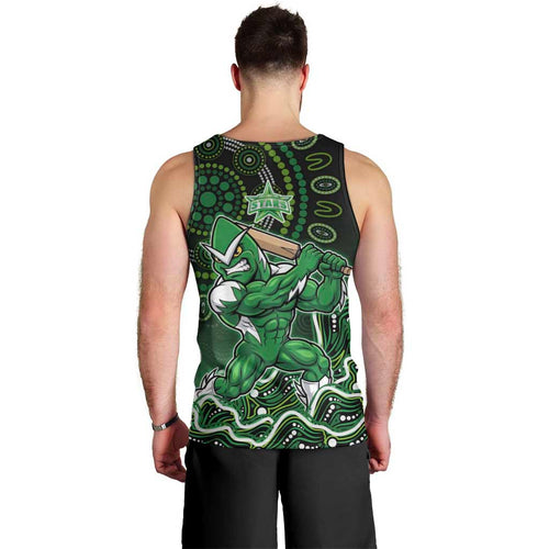 Melbourne Stars Cricket Mascot Men Tank Top Aboriginal Dot Art Green And Black Tribal Pattern