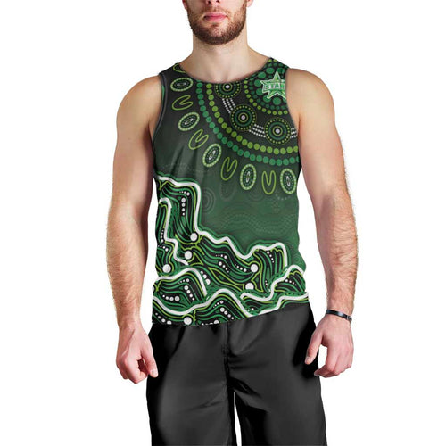 Melbourne Stars Cricket Mascot Men Tank Top Aboriginal Dot Art Green And Black Tribal Pattern