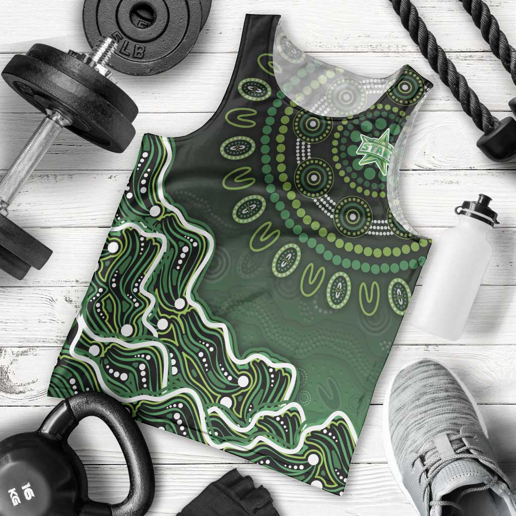 Melbourne Stars Cricket Mascot Men Tank Top Aboriginal Dot Art Green And Black Tribal Pattern