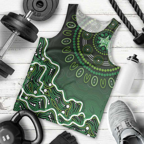 Melbourne Stars Cricket Mascot Men Tank Top Aboriginal Dot Art Green And Black Tribal Pattern