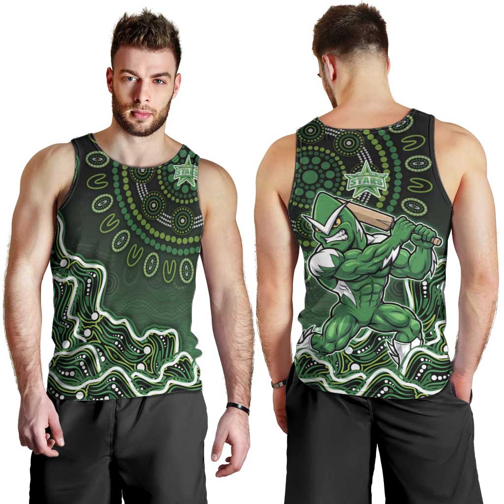 Melbourne Stars Cricket Mascot Men Tank Top Aboriginal Dot Art Green And Black Tribal Pattern