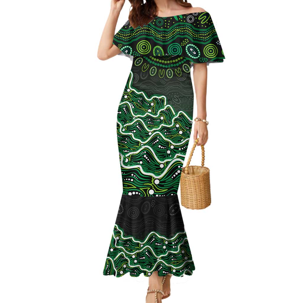 Melbourne Stars Cricket Mascot Mermaid Dress Aboriginal Dot Art Green And Black Tribal Pattern