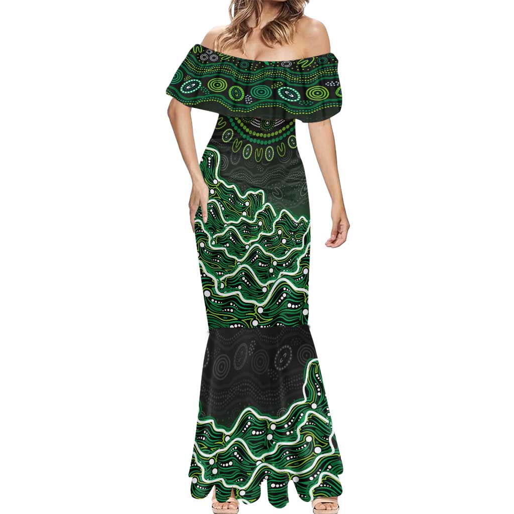 Melbourne Stars Cricket Mascot Mermaid Dress Aboriginal Dot Art Green And Black Tribal Pattern
