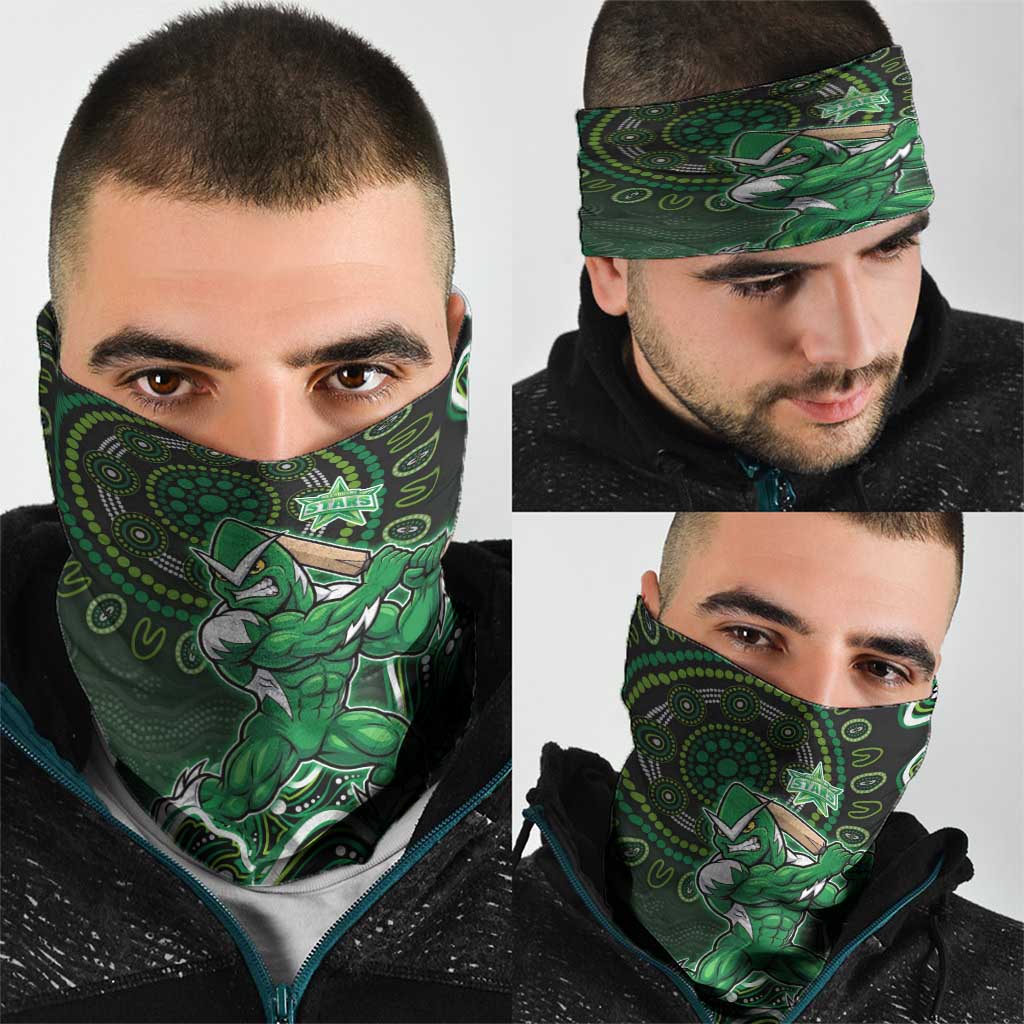 Melbourne Stars Cricket Mascot Neck Gaiter Aboriginal Dot Art Green And Black Tribal Pattern