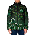 Melbourne Stars Cricket Mascot Padded Jacket Aboriginal Dot Art Green And Black Tribal Pattern