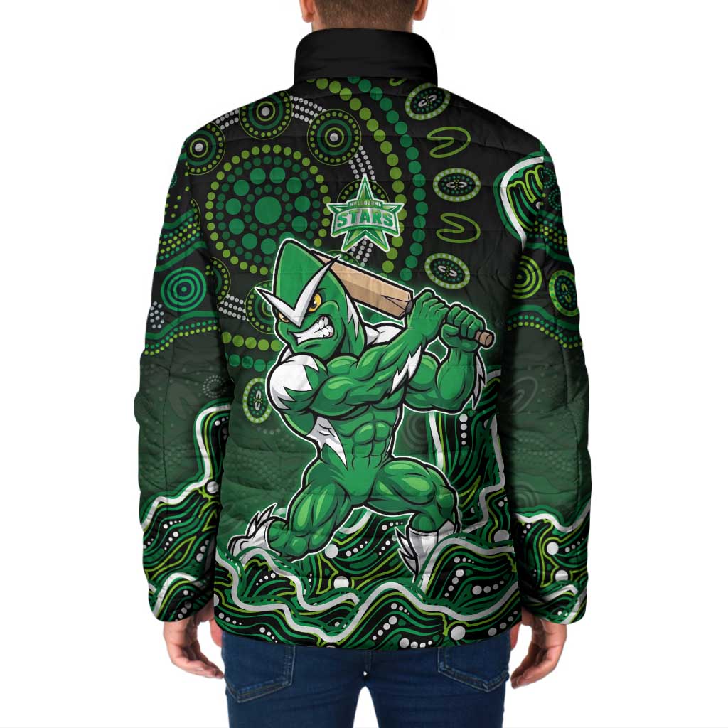 Melbourne Stars Cricket Mascot Padded Jacket Aboriginal Dot Art Green And Black Tribal Pattern