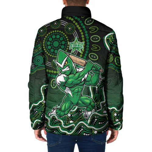 Melbourne Stars Cricket Mascot Padded Jacket Aboriginal Dot Art Green And Black Tribal Pattern