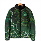 Melbourne Stars Cricket Mascot Padded Jacket Aboriginal Dot Art Green And Black Tribal Pattern