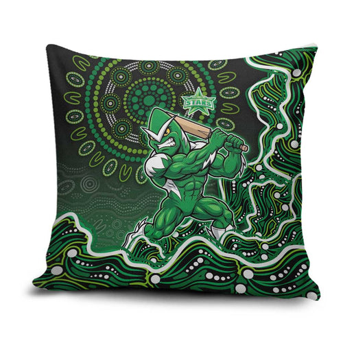 Melbourne Stars Cricket Mascot Pillow Cover Aboriginal Dot Art Green And Black Tribal Pattern