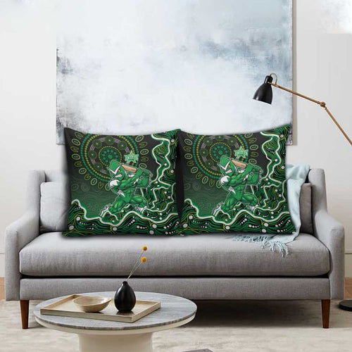Melbourne Stars Cricket Mascot Pillow Cover Aboriginal Dot Art Green And Black Tribal Pattern