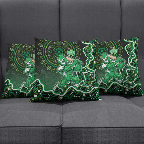 Melbourne Stars Cricket Mascot Pillow Cover Aboriginal Dot Art Green And Black Tribal Pattern