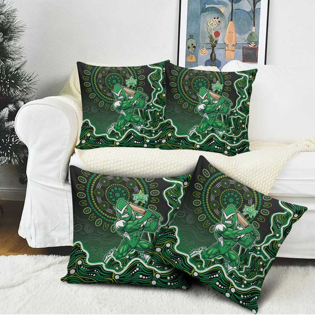 Melbourne Stars Cricket Mascot Pillow Cover Aboriginal Dot Art Green And Black Tribal Pattern