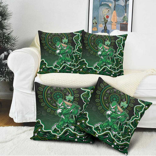 Melbourne Stars Cricket Mascot Pillow Cover Aboriginal Dot Art Green And Black Tribal Pattern