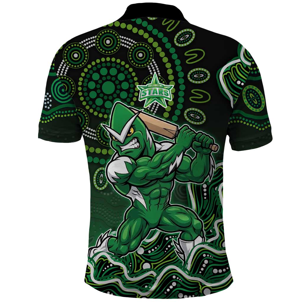 Melbourne Stars Cricket Mascot Polo Shirt Aboriginal Dot Art Green And Black Tribal Pattern
