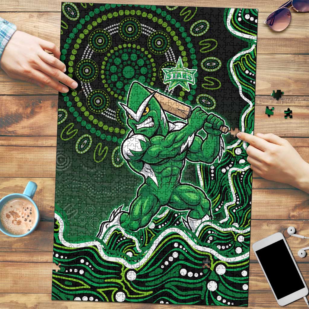 Melbourne Stars Cricket Mascot Puzzle Aboriginal Dot Art Green And Black Tribal Pattern