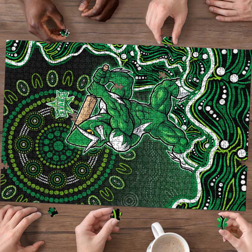 Melbourne Stars Cricket Mascot Puzzle Aboriginal Dot Art Green And Black Tribal Pattern