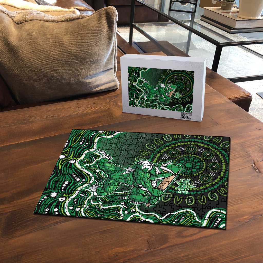 Melbourne Stars Cricket Mascot Puzzle Aboriginal Dot Art Green And Black Tribal Pattern