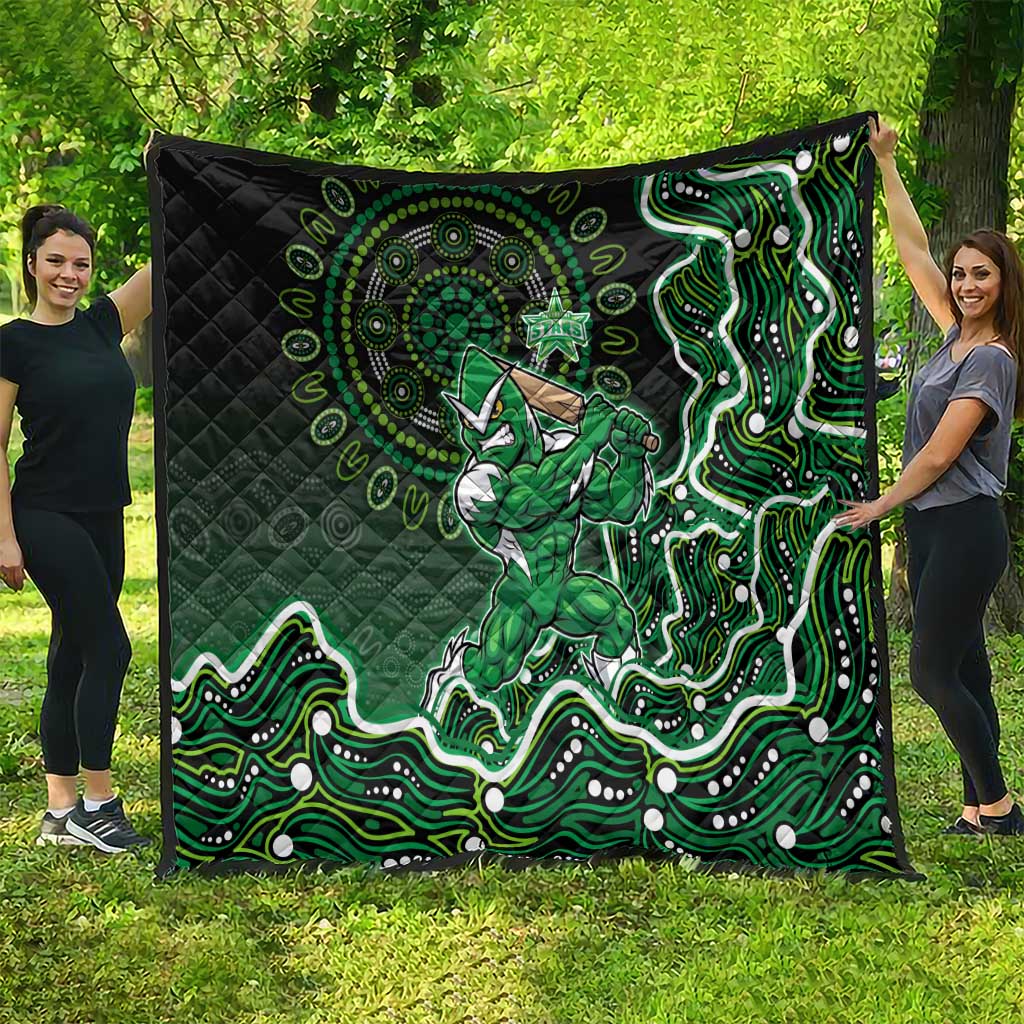 Melbourne Stars Cricket Mascot Quilt Aboriginal Dot Art Green And Black Tribal Pattern