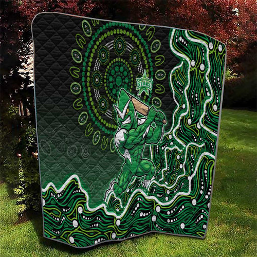 Melbourne Stars Cricket Mascot Quilt Aboriginal Dot Art Green And Black Tribal Pattern